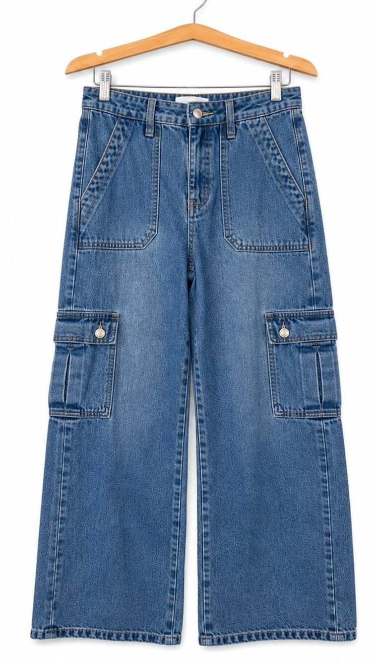 Vervet Los Angeles High Rise Wide Leg Cargo Denim Jeans Light Wash